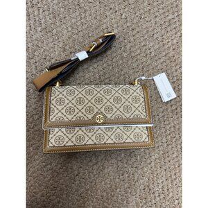 Tory Burch T Monogram Hazelnut Jacquard Crossbody Shoulder Bag NWT